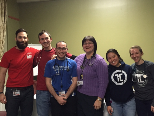 From left to right: D.O. candidates Noah Pirozzi, Anthony Bonzagni, David Klein, Yee Tchao, Leighann Cornacchio, with Prof. Angela Cavanna, D.O. (center)