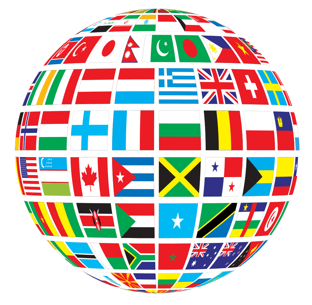 International flags in the shape of a globe