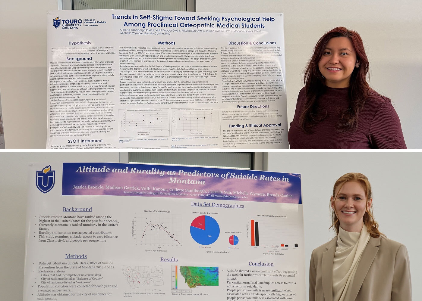Colette Sandborgh and Jessica Brookie presenting their research posters at Touro COM Montana&rsquo;s Annual Research Day.