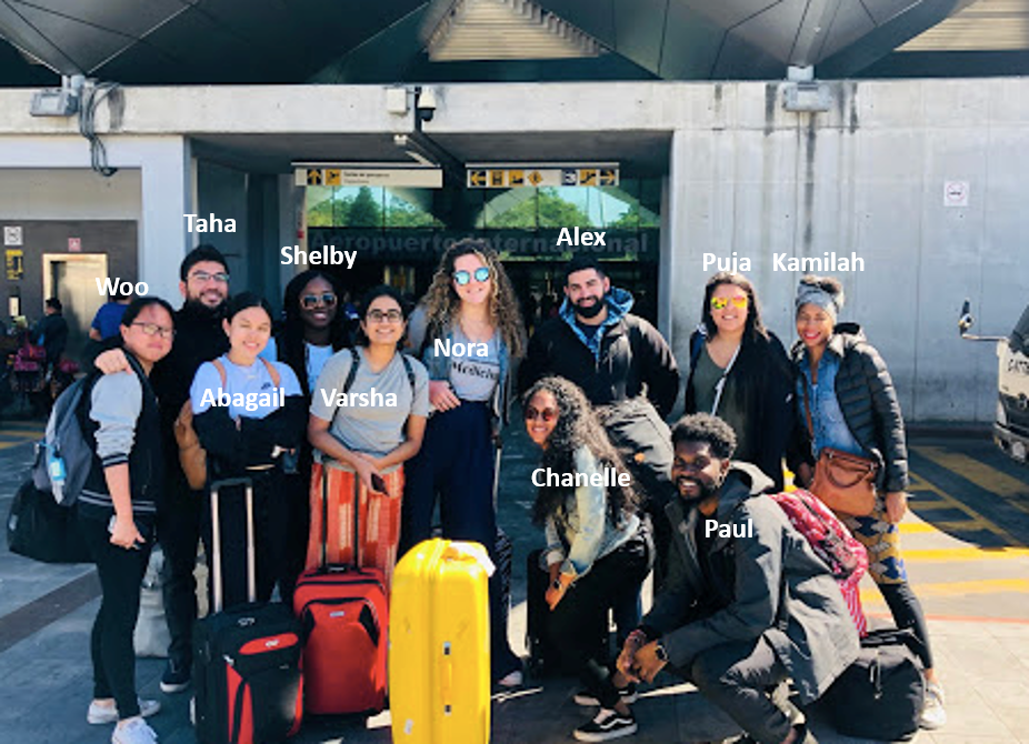 Varsha Venkatakrish (fifth from left), with TouroCOM Harlem students at Guatemala City airport. Dr. Kamilah Ali (back row far right), accompanied the students on their journey.   