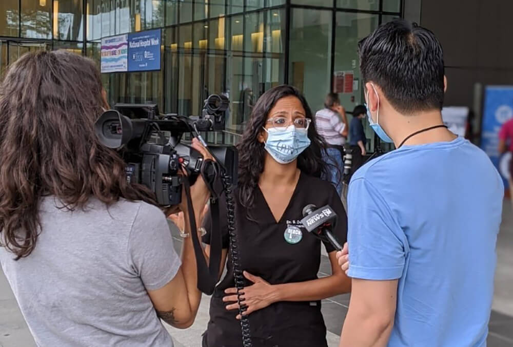 Dr. Desai was interviewed at the demonstration she organized
