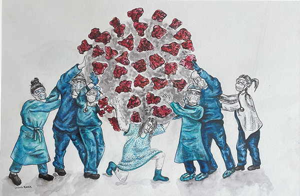 A stylized watercolor human heart painted on paper.