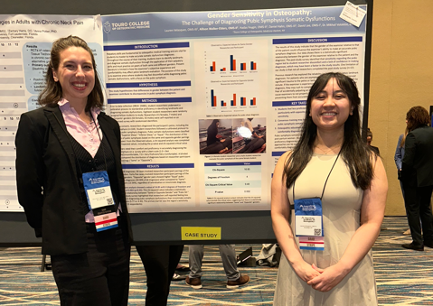 TouroCOM Harlem students stand in front of a research poster at the American Academy of Osteopathy Convocation 2025