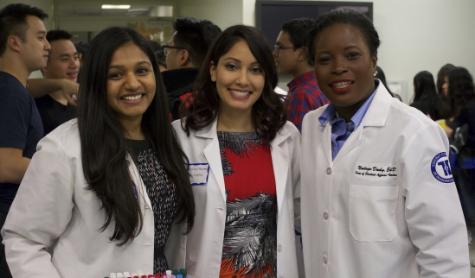 L-R: Roopa Patel and Jovanna Madray, TouroCOM students and Co-Directors of MedAchieve, with Nadege Dady, Ed.D., TouroCOM Dean of Student Affairs