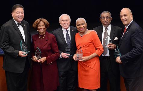 Community Board Honorees with Dean Diamond, L-R: Geoffrey E. Eaton, Dr. Hazel Dukes, Dr. Martin Diamond, C. Virginia Fields, Walter J. Edwards, Michael Hardy, Esq,